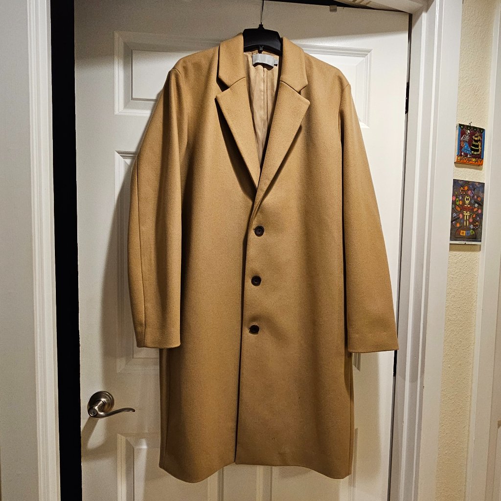 Like New Vince Men's Mid-Length Camel Overcoat Wool/Cashmere Blend Mens Xxl